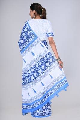 Shivanya handicrafts hand block printed women mulmul cotton sarees for women attach blouse piece sh-1661 2