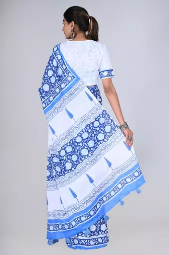 Shivanya handicrafts hand block printed women mulmul cotton sarees for women attach blouse piece sh-1661