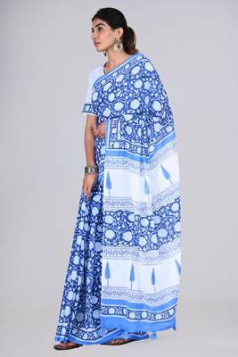 Shivanya handicrafts hand block printed women mulmul cotton sarees for women attach blouse piece sh-1661 4