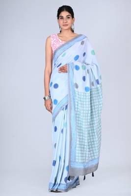 Shivanya handicrafts hand block printed women mulmul cotton sarees for women attach blouse piece sh-1662 1