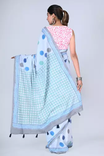Shivanya handicrafts hand block printed women mulmul cotton sarees for women attach blouse piece sh-1662