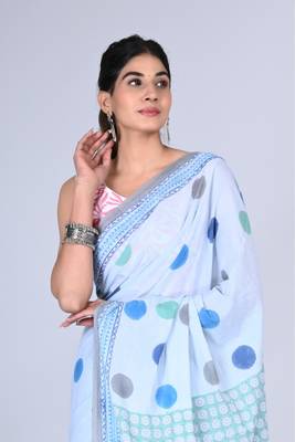 Shivanya handicrafts hand block printed women mulmul cotton sarees for women attach blouse piece sh-1662 3