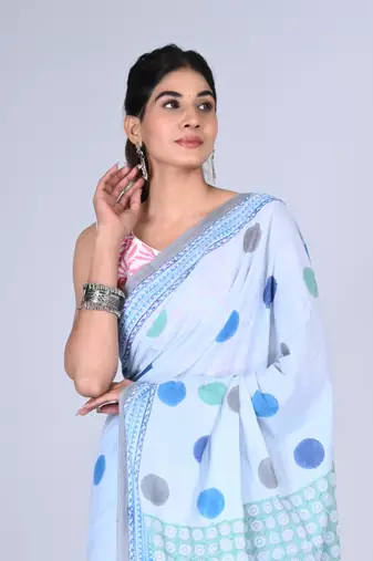 Shivanya handicrafts hand block printed women mulmul cotton sarees for women attach blouse piece sh-1662