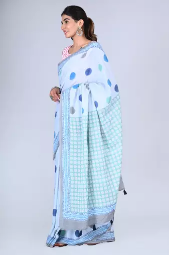Shivanya handicrafts hand block printed women mulmul cotton sarees for women attach blouse piece sh-1662