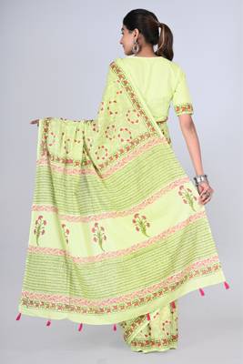 Shivanya handicrafts hand block printed women mulmul cotton sarees for women attach blouse piece sh-1663 2