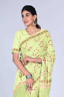 Shivanya handicrafts hand block printed women mulmul cotton sarees for women attach blouse piece sh-1663 3