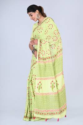 Shivanya handicrafts hand block printed women mulmul cotton sarees for women attach blouse piece sh-1663 4