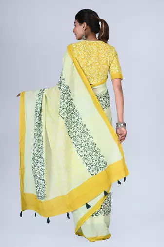 Shivanya handicrafts hand block printed women mulmul cotton sarees for women attach blouse piece sh-1664