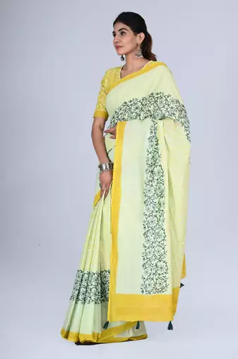 Shivanya handicrafts hand block printed women mulmul cotton sarees for women attach blouse piece sh-1664