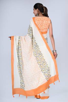 Shivanya handicrafts hand block printed women mulmul cotton sarees for women attach blouse piece sh-1665 2