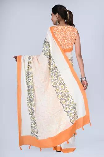 Shivanya handicrafts hand block printed women mulmul cotton sarees for women attach blouse piece sh-1665