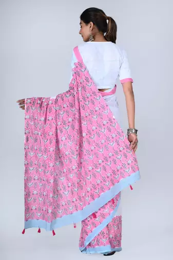 Shivanya handicrafts hand block printed women mulmul cotton sarees for women attach blouse piece sh-1666