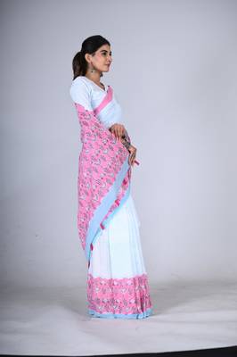Shivanya handicrafts hand block printed women mulmul cotton sarees for women attach blouse piece sh-1666 4
