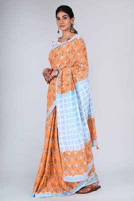 Shivanya handicrafts hand block printed women mulmul cotton sarees for women attach blouse piece sh-1667 4