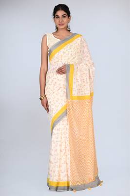 Shivanya handicrafts hand block printed women mulmul cotton sarees for women attach blouse piece sh-1668 1