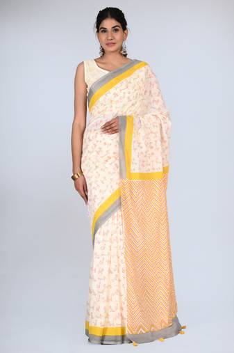 Shivanya handicrafts hand block printed women mulmul cotton sarees for women attach blouse piece sh-1668