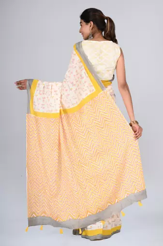 Shivanya handicrafts hand block printed women mulmul cotton sarees for women attach blouse piece sh-1668