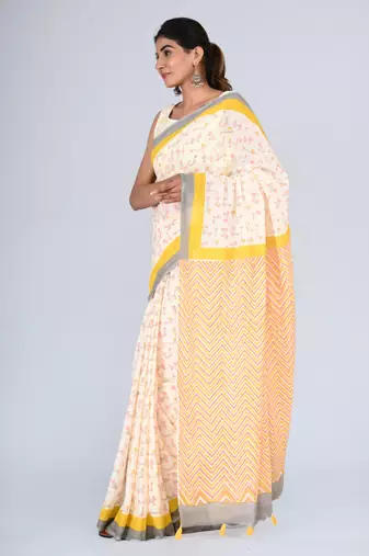 Shivanya handicrafts hand block printed women mulmul cotton sarees for women attach blouse piece sh-1668
