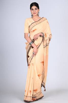Shivanya handicrafts hand block printed women mulmul cotton sarees for women attach blouse piece sh-1655 5