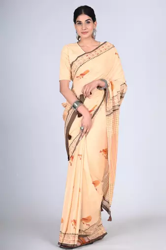 Shivanya handicrafts hand block printed women mulmul cotton sarees for women attach blouse piece sh-1655