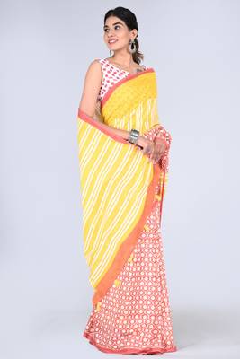 Shivanya handicrafts hand block printed women mulmul cotton sarees for women attach blouse piece sh-1657 5