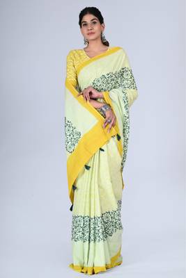 Shivanya handicrafts hand block printed women mulmul cotton sarees for women attach blouse piece sh-1664 5