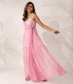 Pink cherry blossom chiffon maxi dress