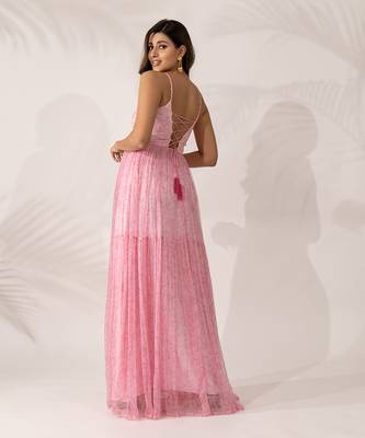 Pink cherry blossom chiffon maxi dress 3