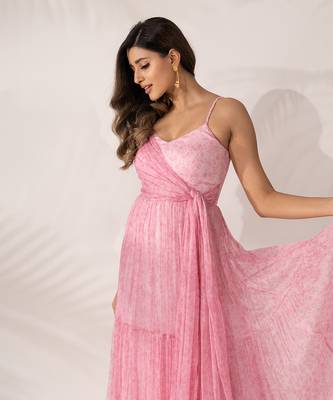 Pink cherry blossom chiffon maxi dress 4