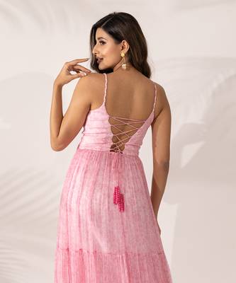 Pink cherry blossom chiffon maxi dress 5