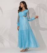 Blue himalayan viscose chiffon poppy maxi-dress