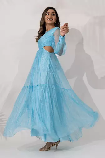 Blue himalayan viscose chiffon poppy maxi-dress