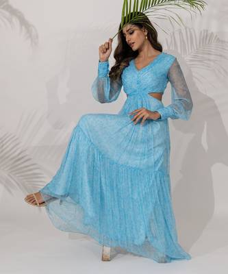 Blue himalayan viscose chiffon poppy maxi-dress 3