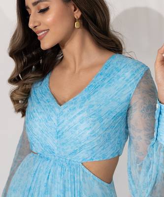 Blue himalayan viscose chiffon poppy maxi-dress 5