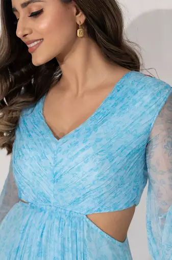 Blue himalayan viscose chiffon poppy maxi-dress