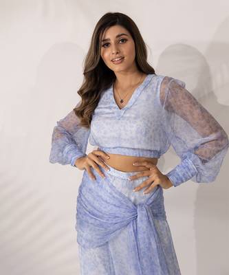 Indigo iris viscose chiffon crop top 1