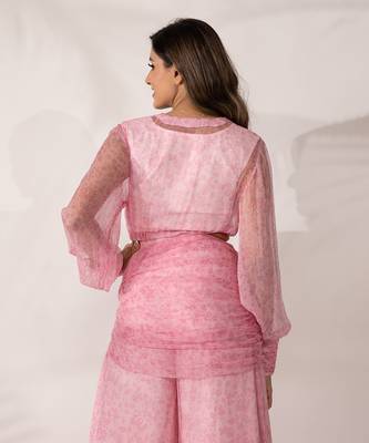 Pink cherry blossom viscose chiffon top 2