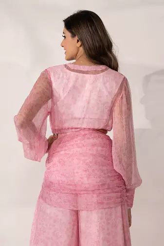 Pink cherry blossom viscose chiffon top