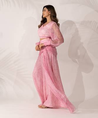 Pink cherry blossom viscose chiffon top 3