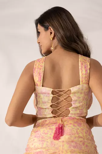 Yellow daffodil hand pleated crop top