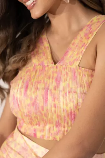 Yellow daffodil hand pleated crop top