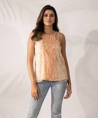 Yellow daffodil hand braided strappy top 1