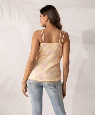 Yellow daffodil hand braided strappy top 2