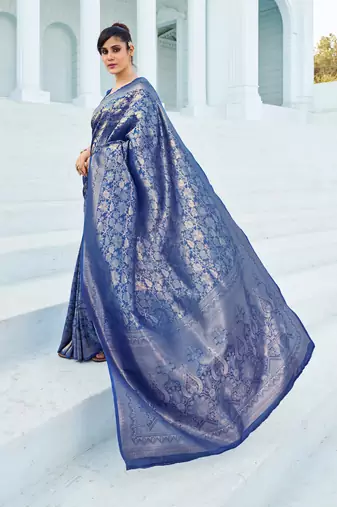 Navy blue Kumbhi silk bland banarasi style zari weaving saree with Blouse