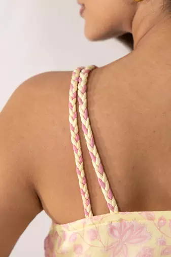 Yellow daffodil hand braided strappy top