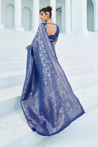 Navy blue Kumbhi silk bland banarasi style zari weaving saree with Blouse