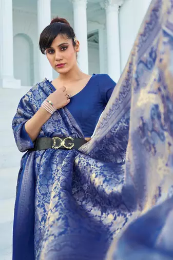 Navy blue Kumbhi silk bland banarasi style zari weaving saree with Blouse
