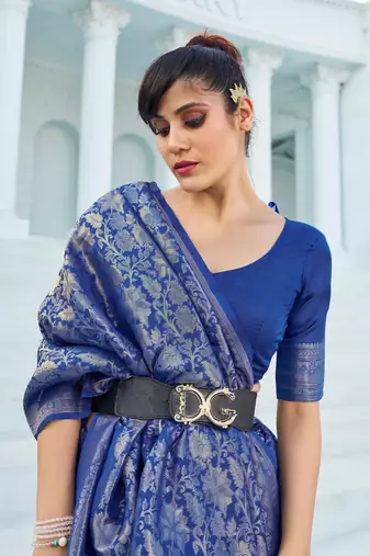 Navy blue Kumbhi silk bland banarasi style zari weaving saree with Blouse