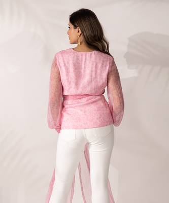 Pink cherry blossom  peplum wrap top 2