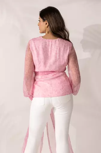 Pink cherry blossom  peplum wrap top